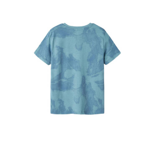 Name it KIDS T-shirt NKMVELUKAS met all over print middenblauw Jongens Katoen Ronde hals 134 140