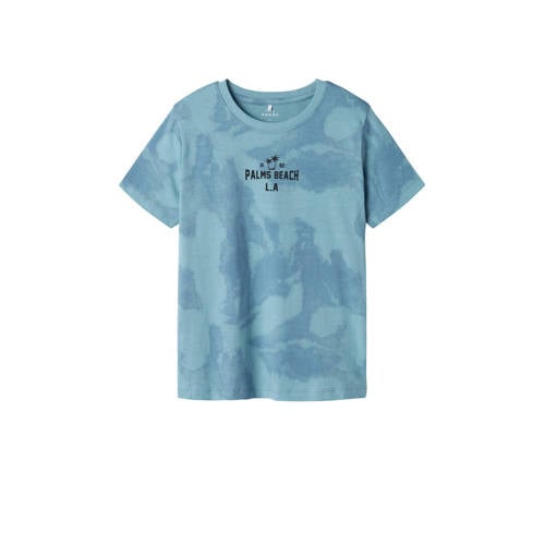 NAME IT KIDS T-shirt NKMVELUKAS met all over print middenblauw Jongens Katoen Ronde hals