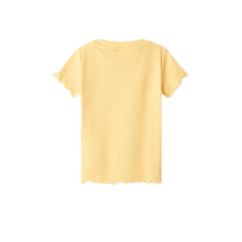 Name it MINI T-shirt NMFVIVEMMA met printopdruk en textuur warmgeel Meisjes Katoen Ronde hals 104