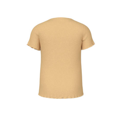 Name it MINI T-shirt NMFVIVEMMA met printopdruk en textuur warmgeel Meisjes Biologisch katoen Ronde hals 104