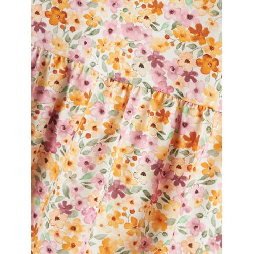 name it MINI gebloemde A-lijn jurk NMFHISSE ecru multicolor Meisjes Katoen Ronde hals 92