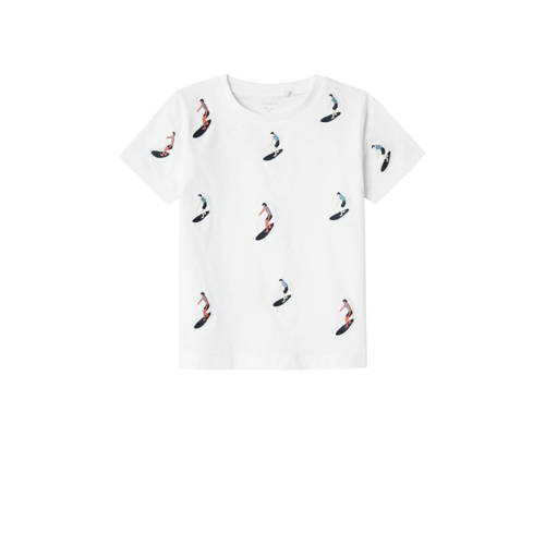 NAME IT MINI T-shirt NMMHELUR met all over print wit/donkerblauw Jongens Katoen Ronde hals - 104