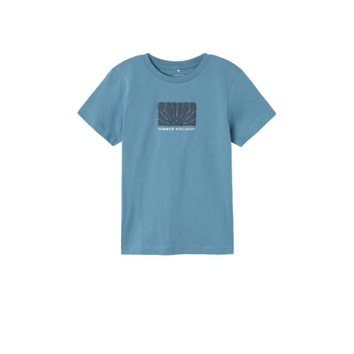 NAME IT KIDS T-shirt NKMHALBERT met printopdruk middenblauw Jongens Katoen Ronde hals