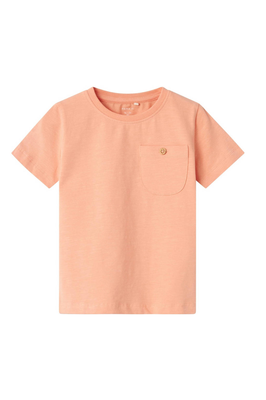 Oranje jongens NAME IT MINI T-shirt van katoen met effen, korte mouwen en ronde hals