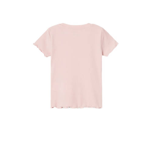 name it MINI T-shirt NMFVIVEMMA met printopdruk en textuur zachtroze Meisjes Biologisch katoen Ronde hals 80