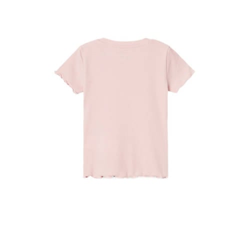Name it MINI T-shirt NMFVIVEMMA met printopdruk en textuur zachtroze Meisjes Biologisch katoen Ronde hals 104