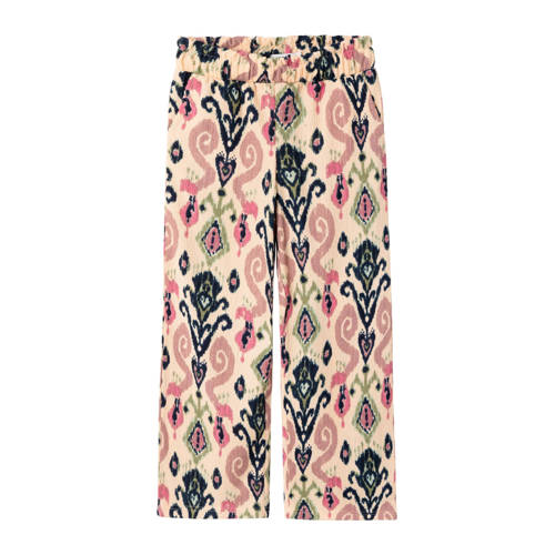 NAME IT KIDS wide leg broek NKFHABANE met all over print en textuur ecru/multicolor Meisjes Polyester