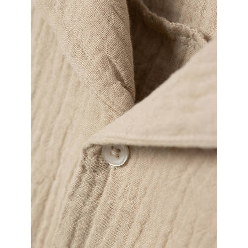 name it KIDS overhemd NKMHASSA zand Beige Jongens Mousseline Klassieke kraag 134 140