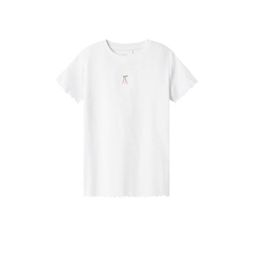 NAME IT KIDS T-shirt NKFVIVEMMA met printopdruk en textuur wit Meisjes Biologisch katoen Ronde hals