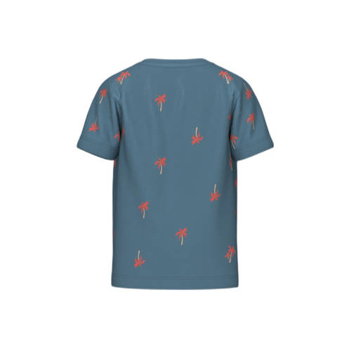 name it MINI T-shirt NMMHELUR met all over print middenblauw rood Jongens Biologisch katoen Ronde hals 110