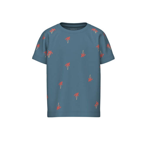 NAME IT MINI T-shirt NMMHELUR met all over print middenblauw/rood Jongens Katoen Ronde hals - 104