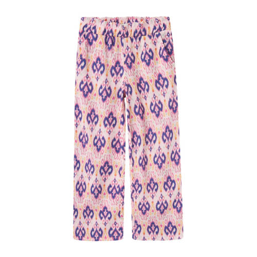 NAME IT KIDS wide leg broek NKFHABANE met all over print en textuur roze/paars Meisjes Polyester