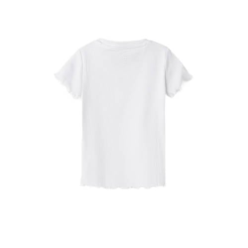 name it MINI T-shirt NMFVIVEMMA met printopdruk en textuur wit Meisjes Biologisch katoen Ronde hals 104