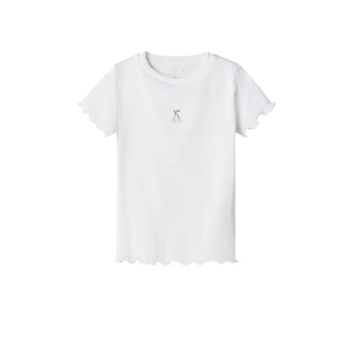 NAME IT MINI T-shirt NMFVIVEMMA met printopdruk en textuur wit Meisjes Biologisch katoen Ronde hals