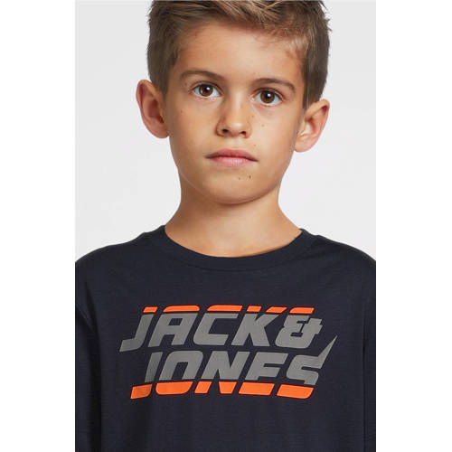 jack & jones JUNIOR T-shirt JCOKAPPER met logo donkerblauw Jongens Katoen Ronde hals 140