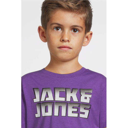 jack & jones JUNIOR T-shirt JCOKAPPER met logo paars Jongens Katoen Ronde hals 176