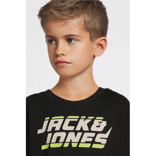 jack & jones JUNIOR T-shirt JCOKAPPER met logo zwart Jongens Katoen Ronde hals 164
