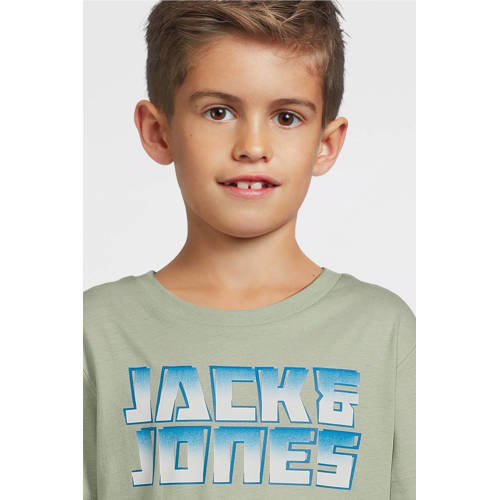 jack & jones JUNIOR T-shirt JCOKAPPER met logo saliegroen Jongens Katoen Ronde hals 140