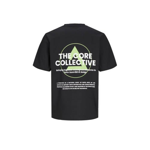 jack & jones JUNIOR T-shirt JCOTEXT met backprint zwart Jongens Biologisch katoen Ronde hals 176