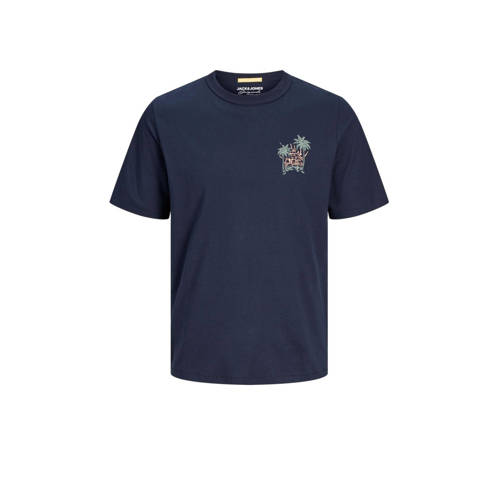 JACK & JONES JUNIOR T-shirt JORPALM met backprint donkerblauw Jongens Katoen Ronde hals