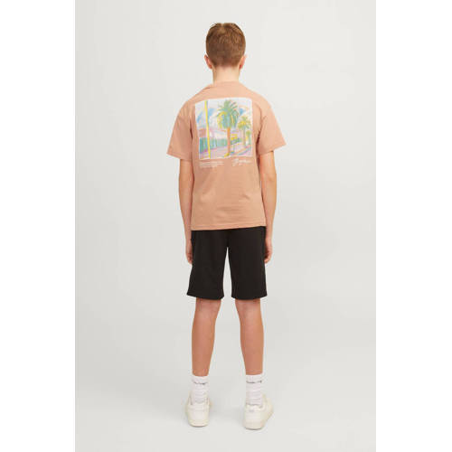 jack & jones JUNIOR T-shirt JORARUBA LANDSCAPE met backprint zachtoranje Jongens Katoen Ronde hals 140