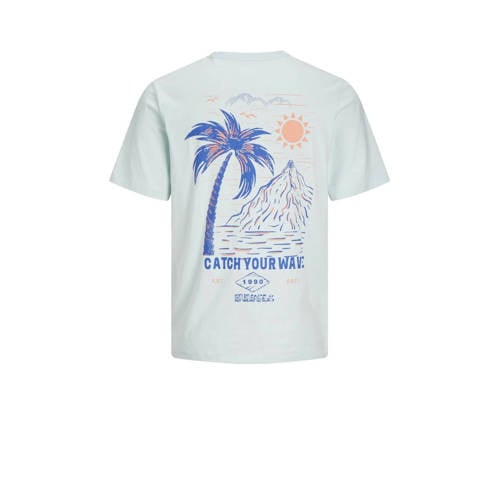 jack & jones JUNIOR T-shirt JORPALM met backprint lichtblauw Jongens Katoen Ronde hals 140