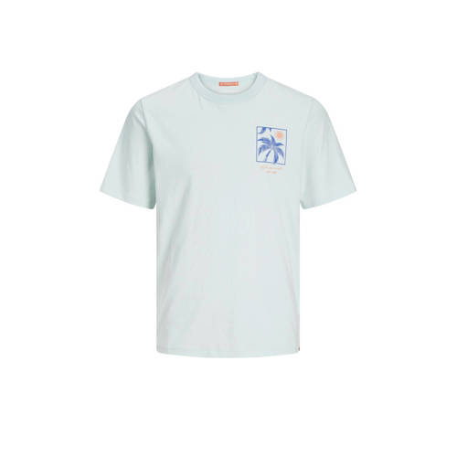 JACK & JONES JUNIOR T-shirt JORPALM met backprint lichtblauw Jongens Katoen Ronde hals
