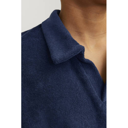 jack & jones JUNIOR badstof polo JPRBLA donkerblauw Effen 176