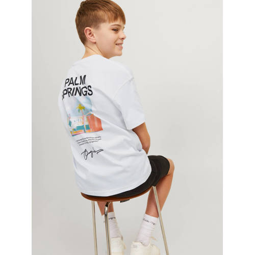 jack & jones JUNIOR T-shirt JORARUBA LANDSCAPE met backprint wit Jongens Katoen Ronde hals 128
