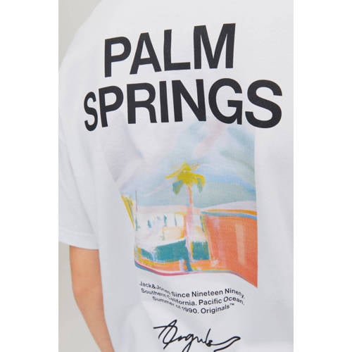 jack & jones JUNIOR T-shirt JORARUBA LANDSCAPE met backprint wit Jongens Katoen Ronde hals 128