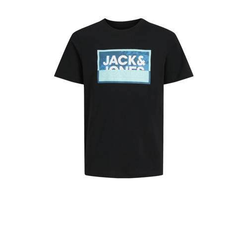 JACK & JONES JUNIOR T-shirt JCOLOGAN SOMMER met logo zwart Jongens Katoen Ronde hals