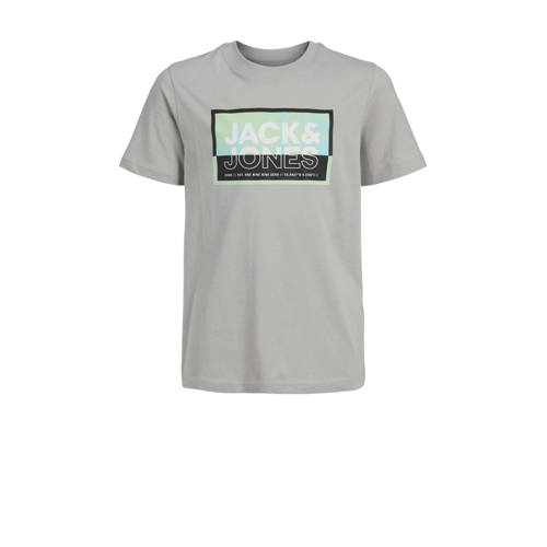 JACK & JONES JUNIOR T-shirt JCOLOGAN SOMMER met logo grijs melange Jongens Katoen Ronde hals
