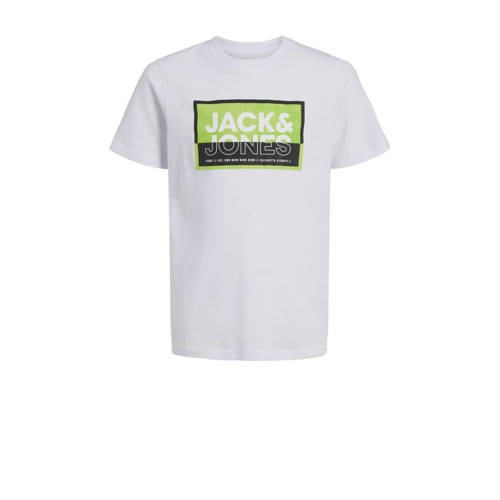 JACK & JONES JUNIOR T-shirt JCOLOGAN SOMMER met logo wit Jongens Katoen Ronde hals