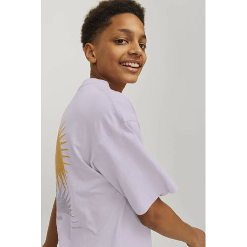 jack & jones JUNIOR T-shirt JORMARBELLA met backprint lila Paars Jongens Katoen Ronde hals 164