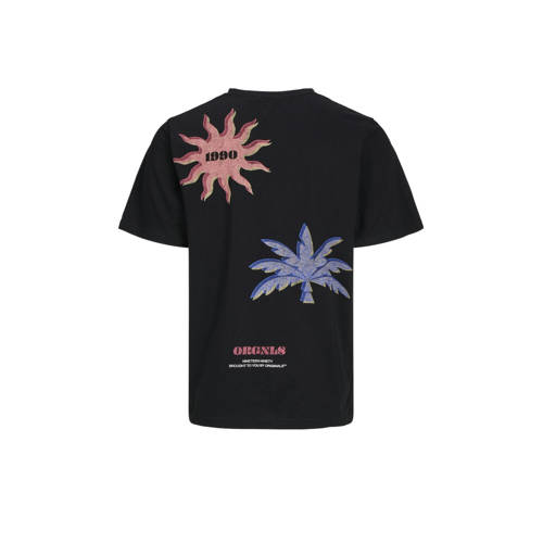 jack & jones JUNIOR T-shirt JORMARBELLA met backprint zwart Jongens Katoen Ronde hals 140