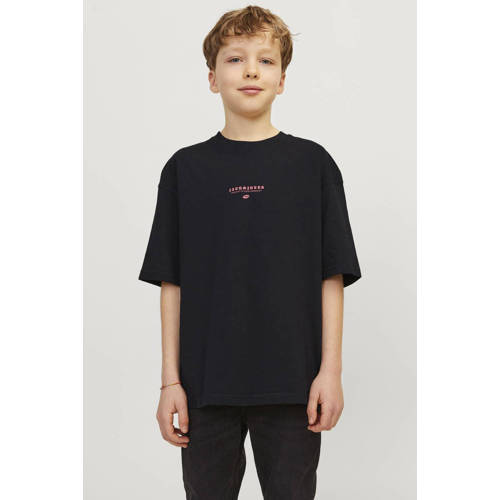 jack & jones JUNIOR T-shirt JORMARBELLA met backprint zwart Jongens Katoen Ronde hals 140