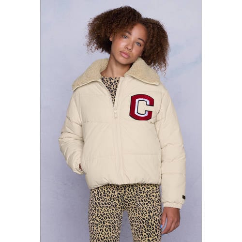 Coolcat Puffer Winterjas Joyce met Teddy Kraag Zand Beige Meisjes Polyamide Schipperskraag