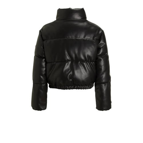 Coolcat Imitatieleren Puffer Winterjas Jessie Zwart Meisjes Imitatieleer Opstaande kraag