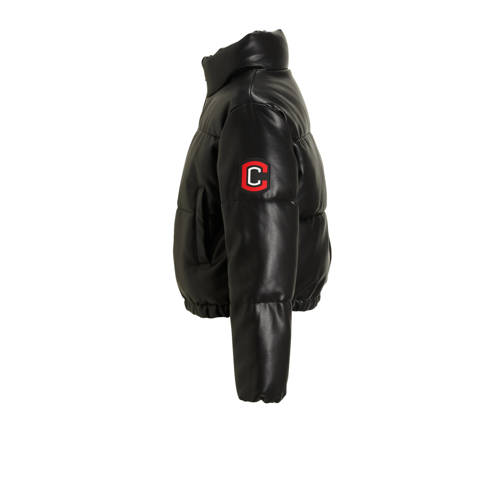 Coolcat Imitatieleren Puffer Winterjas Jessie Zwart Meisjes Imitatieleer Opstaande kraag