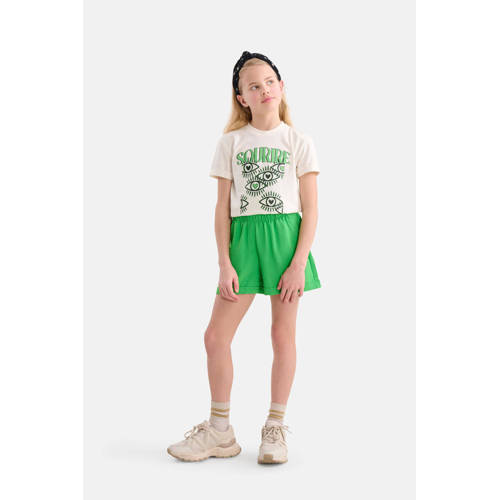 Shoeby T-shirt met printopdruk offwhite groen zwart Ecru Meisjes Katoen Ronde hals 170 176