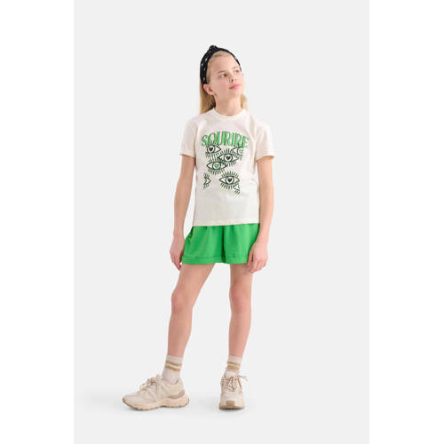 Shoeby T-shirt met printopdruk offwhite groen zwart Ecru Meisjes Katoen Ronde hals 170 176