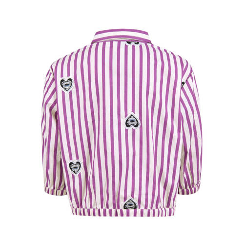 Shoeby gestreepte blouse paars Meisjes Katoen Klassieke kraag Streep 158 164