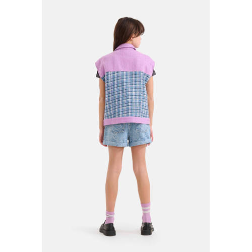 Shoeby gilet met all over print lila blauw Meisjes Katoen Klassieke kraag 170 176