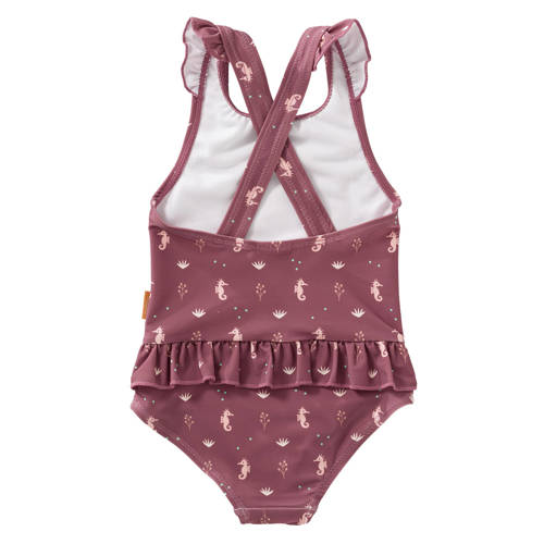 Fresk UV badpak met all over print en ruches oudroze UV zwempak Rood Meisjes Nylon Ronde hals 98 104