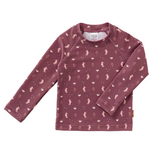 Fresk UV T-shirt met zeepaardjes print oudroze UV shirt Rood Jongens/Meisjes Nylon Ronde hals - 110/116