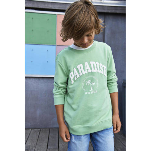 Only KIDS BOY sweater KOBHUGO met backprint frisgroen Backprint 146 152