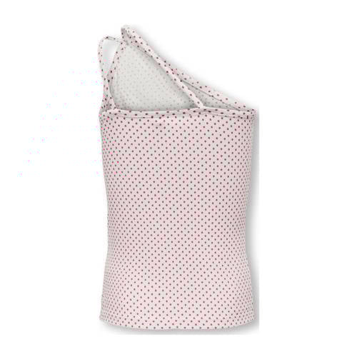 Only KIDS GIRL one shoulder top KOGVIOLA met stippen wit fuchsia Stip 134 140