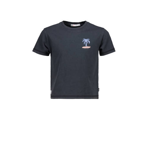 America Today T-shirt met borstopdruk zwart Meisjes Katoen Ronde hals Backprint