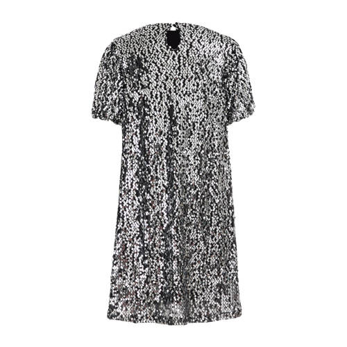 WE Fashion jurk zilver Meisjes Polyester Ronde hals Effen 158 164