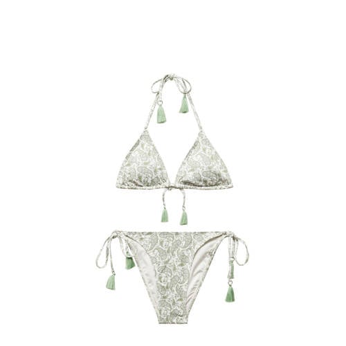 Mango Kids triangel bikini wit/groen Meisjes Polyester Paisley - 164(S)